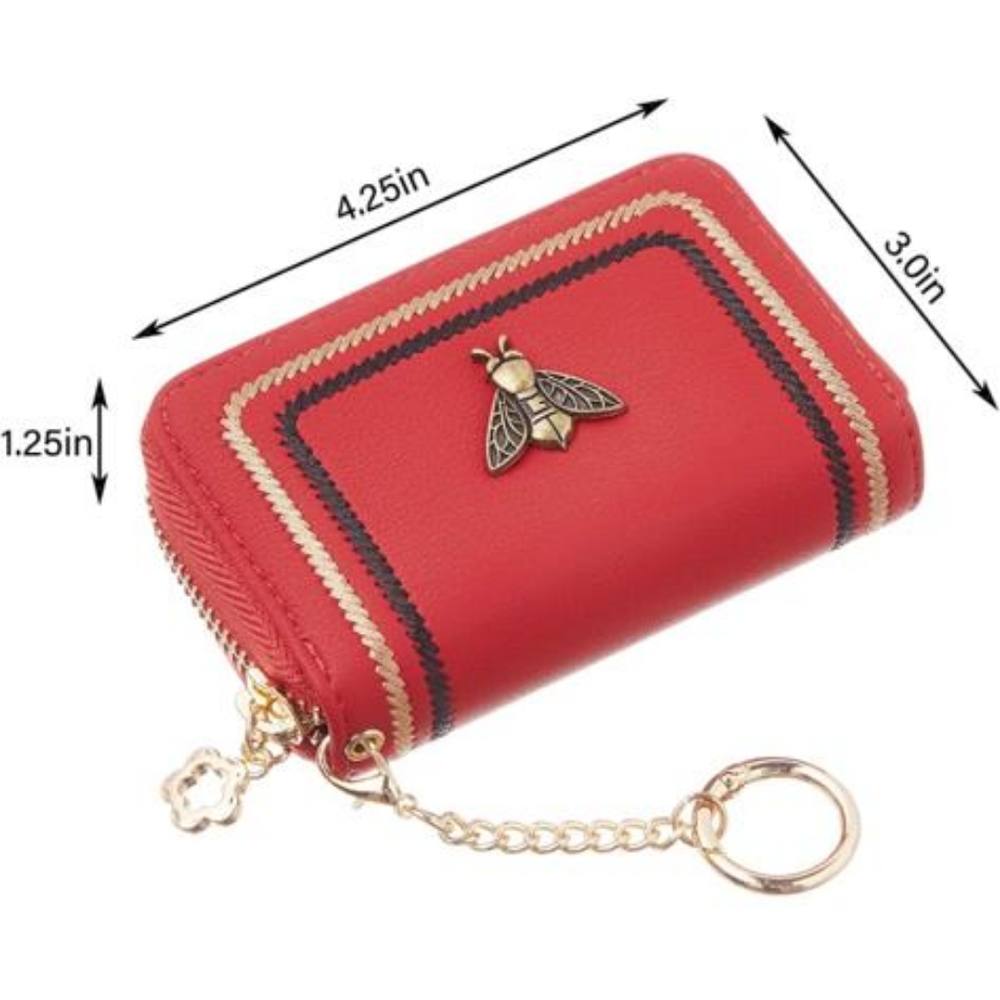 Gostwo Zipper Credit Card Case Holder Key Chain Bee Wallet Coin Pocket for Women